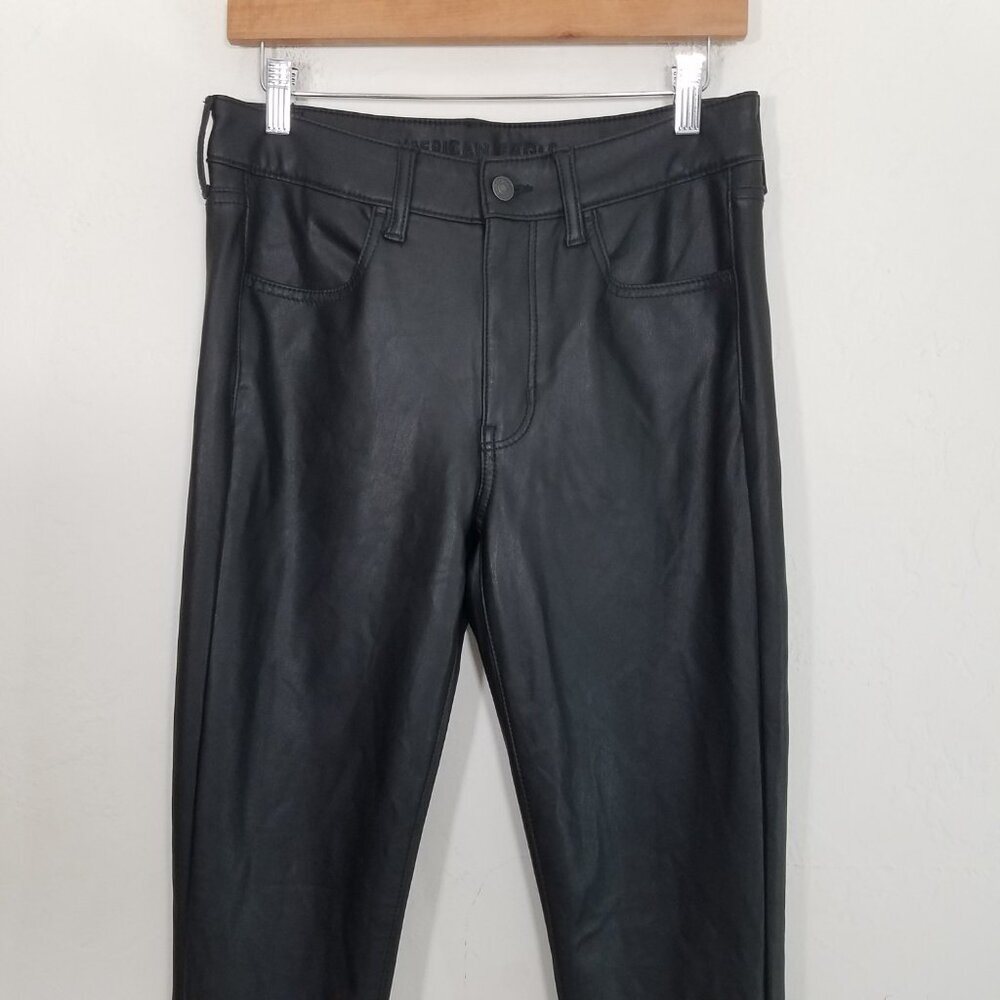 American Eagle Faux Leather High Rise Jegging Pants Black Size 10 - Picture 2 of 10